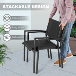 Avestar Outdoor Textilene Chairs Set Of 2, Patio Stackable Dining Chairs For All Weather, Powder-Coated Iron Frame, Black - thumbnail 4