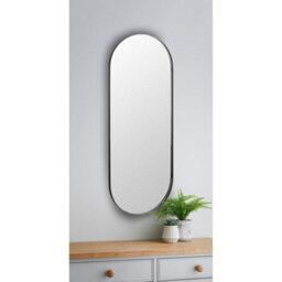 Biznest Black Oval Pill Shape Wall Mounted Mirror Aluminium & Glass Framed Perfect Home Decor Room Display 101X31Cm