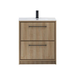 Royal Bathrooms Livora 700mm Natural Oak Floor Standing Bathroom Vanity Unit 2 Drawer With Ceramic Basin & Matt Black Handle - thumbnail 5