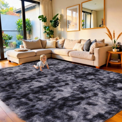 Aspire Homeware Non Slip Tie Dye Grey Shaggy Rug Soft Fluffy Washable, Living Room And Dining Room Rug, (L)230Cm X (W)160Cm - image 1
