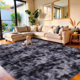 Aspire Homeware Non Slip Tie Dye Grey Shaggy Rug Soft Fluffy Washable, Living Room And Dining Room Rug, (L)230Cm X (W)160Cm - thumbnail 1