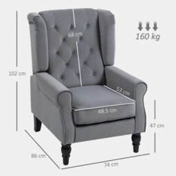 Accent Armchair Home Furniture Retro Tufted Club Fabric Light Grey - thumbnail 2