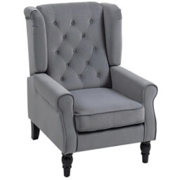 Accent Armchair Home Furniture Retro Tufted Club Fabric Light Grey - thumbnail 1