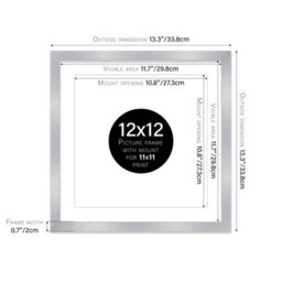 "12X12"" Silver Picture Frame - 12X12"" Square Frame With 11X11"" Mount For 12X12""/11X11"" Pictures Moderrn Style Thin Edge, 1 Pack" - thumbnail 2