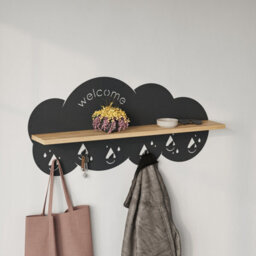 Decortie Cloudy Wall-Mounted Metal Hanger Oak Shelf With 6 Metal Hooks Welcome Cloud Shape Functional Storage Hanger Entryway - thumbnail 3