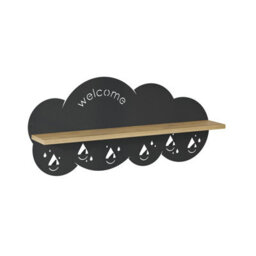 Decortie Cloudy Wall-Mounted Metal Hanger Oak Shelf With 6 Metal Hooks Welcome Cloud Shape Functional Storage Hanger Entryway - thumbnail 2
