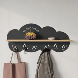 Decortie Cloudy Wall-Mounted Metal Hanger Oak Shelf With 6 Metal Hooks Welcome Cloud Shape Functional Storage Hanger Entryway - thumbnail 5