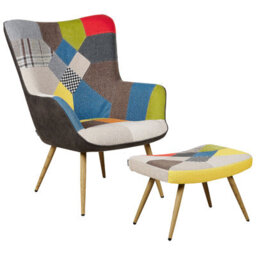 Beliani Wingback Chair Vejle With Footstool Fabric Multicolour - thumbnail 1