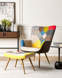 Beliani Wingback Chair Vejle With Footstool Fabric Multicolour - thumbnail 2