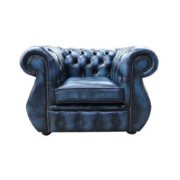 Chesterfield Helena Armchair Antique Blue Leather - thumbnail 1