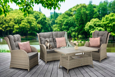 Signature Weave Meghan Wicker 4 Seater Sofa Arm Chair Set & Supper Table Grey - image 1