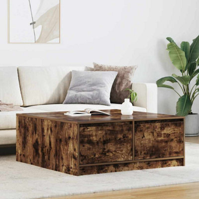 Berkfield Coffee Table With Drawers Smoked Oak 100X100X40 Cm - image 1