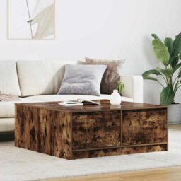 Berkfield Coffee Table With Drawers Smoked Oak 100X100X40 Cm - thumbnail 1
