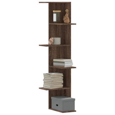 Berkfield Wall Corner Shelf Brown Oak 36.5X36.5X140 Cm Engineered Wood - image 1