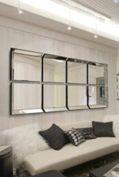 Mirroroutlet - All Glass Modern 8 Panel Tray Design Wall Mirror 216 X 106Cm (8Ft1 X 3Ft6) - thumbnail 2