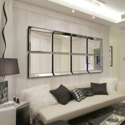 Mirroroutlet - All Glass Modern 8 Panel Tray Design Wall Mirror 216 X 106Cm (8Ft1 X 3Ft6)