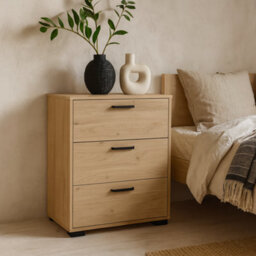 Wyld Haus Stuttgart Natural Oak 3-Drawer Chest With Black Metal Handles - thumbnail 1