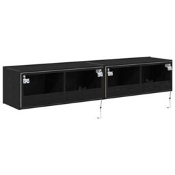 Berkfield Tv Wall Cabinets With Led Lights 2 Pcs Black Oak 80X35X31 Cm - thumbnail 9