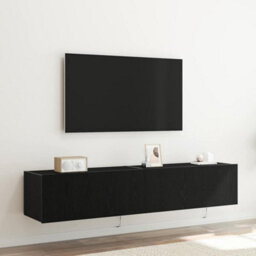 Berkfield Tv Wall Cabinets With Led Lights 2 Pcs Black Oak 80X35X31 Cm - thumbnail 1