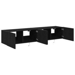 Berkfield Tv Wall Cabinets With Led Lights 2 Pcs Black Oak 80X35X31 Cm - thumbnail 6