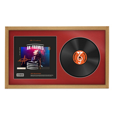 "30X17"" Oak Sleek Vinyl Record Frame With Crimson Mount For 12 Inch Lp Album Cover & Disc - Ak Frames" - image 1