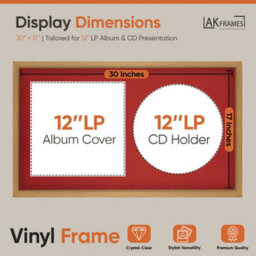 "30X17"" Oak Sleek Vinyl Record Frame With Crimson Mount For 12 Inch Lp Album Cover & Disc - Ak Frames" - thumbnail 2