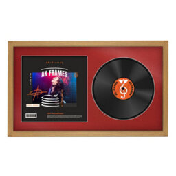 "30X17"" Oak Sleek Vinyl Record Frame With Crimson Mount For 12 Inch Lp Album Cover & Disc - Ak Frames"