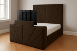 Royal View Velvet Upholstered Smart Tv Bed Frame - Plush Velvet, Dark Mink