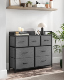 Chest Of Drawers, Bedroom Cabinet, 7 Fabric Drawers With Handles, Metal Frame, Slate Grey And Anthracite Grey