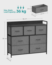 Songmics Chest Of Drawers, Bedroom Cabinet, 7 Fabric Drawers With Handles, Metal Frame, Slate Grey And Anthracite Grey - thumbnail 2