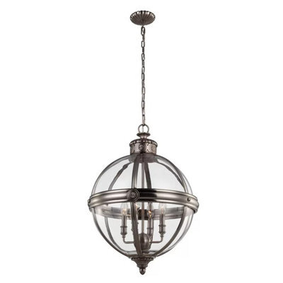 Feiss Adams 4 Light Pendant Chandelier In Antique Nickel - Victorian Inspired Glass Orb Ceiling Light, E14, Dimmable - image 1