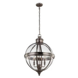 Feiss Adams 4 Light Pendant Chandelier In Antique Nickel - Victorian Inspired Glass Orb Ceiling Light, E14, Dimmable - thumbnail 1