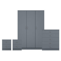 Lassic Vida Designs Riano 4 Piece Bedroom Set (2 Drawer Bedside Chest, 5 Drawer Chest, 3 Door Wardrobe), Grey - thumbnail 8