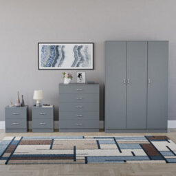 Lassic Vida Designs Riano 4 Piece Bedroom Set (2 Drawer Bedside Chest, 5 Drawer Chest, 3 Door Wardrobe), Grey - thumbnail 7