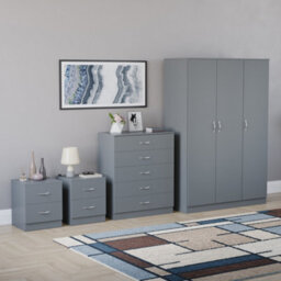 Lassic Vida Designs Riano 4 Piece Bedroom Set (2 Drawer Bedside Chest, 5 Drawer Chest, 3 Door Wardrobe), Grey - thumbnail 6