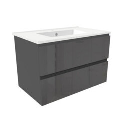 Sline 800mm Wall-Hung Gloss Anthracite Bathroom Vanity Unit With Integrated Sink,2 Soft-Close Drawers For Storage - thumbnail 4