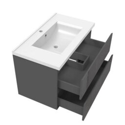Sline 800mm Wall-Hung Gloss Anthracite Bathroom Vanity Unit With Integrated Sink,2 Soft-Close Drawers For Storage - thumbnail 5