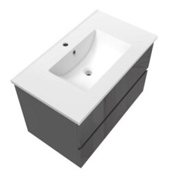 Sline 800mm Wall-Hung Gloss Anthracite Bathroom Vanity Unit With Integrated Sink,2 Soft-Close Drawers For Storage - thumbnail 6