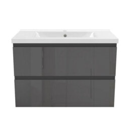 Sline 800mm Wall-Hung Gloss Anthracite Bathroom Vanity Unit With Integrated Sink,2 Soft-Close Drawers For Storage - thumbnail 1