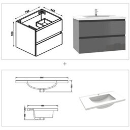 Sline 800mm Wall-Hung Gloss Anthracite Bathroom Vanity Unit With Integrated Sink,2 Soft-Close Drawers For Storage - thumbnail 2