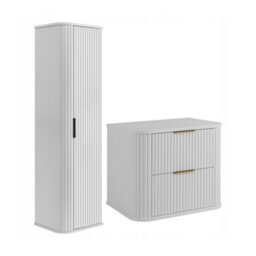 Heze Furniture Elegance Glamour Style 2 Bathroom Cabinets Set 60Cm Vanity Unit & Tall Cabinet In White - thumbnail 2