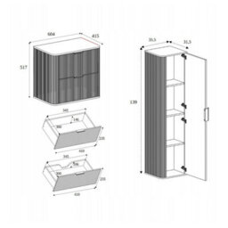 Heze Furniture Elegance Glamour Style 2 Bathroom Cabinets Set 60Cm Vanity Unit & Tall Cabinet In White - thumbnail 9
