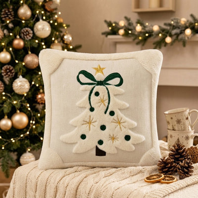 Amorly White Christmas Tree Star Throw Pillow Cover, Soft Plush Faux Fur Jacquard Festive Winter Cushion Case For Sofa Couch Holiday - image 1