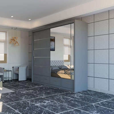 Sliding Wardrobes 4 u LTD Modern High Gloss And Mirrored Sliding Wardrobe Grey 203Cm - image 1