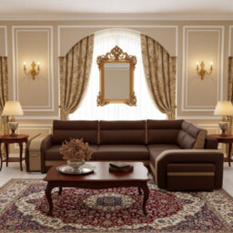 Assan Corner Sofa Bed With Ottoman Wooden Frame Wave Spring Foam Loose Pillows Brown And Beige Right Side - thumbnail 2