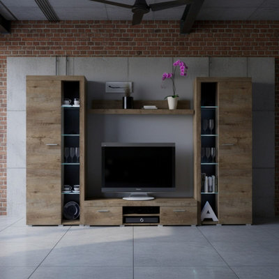 Rumba Xl Living Room Wall Unit Lefkas Oak With Led Lighting - image 1