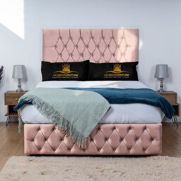 UKBEDFURNITURE Monaco Pink Plush  Divan Bed Base With 26 Inch Headboard - No Storage - thumbnail 1