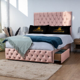 UKBEDFURNITURE Monaco Pink Plush  Divan Bed Base With 26 Inch Headboard - No Storage - thumbnail 2