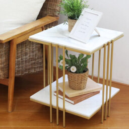 Fativo 44.5Cm W Side End Table Sintered Stone Marble Table For Artworks Bonsai Nightstand Furniture, Gold - thumbnail 7