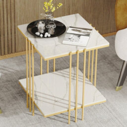 Fativo 44.5Cm W Side End Table Sintered Stone Marble Table For Artworks Bonsai Nightstand Furniture, Gold - thumbnail 6
